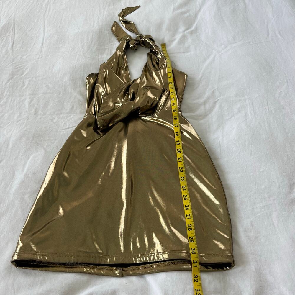 Babyboo Gold Halter Cowl Neck Fallon Stretch Mini Dress Size Medium - Picture 7 of 14